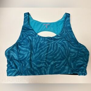Juicy Couture Sports Bra Size Xl Teal Zebra Print 85% Polyester 15% Spandex EUC